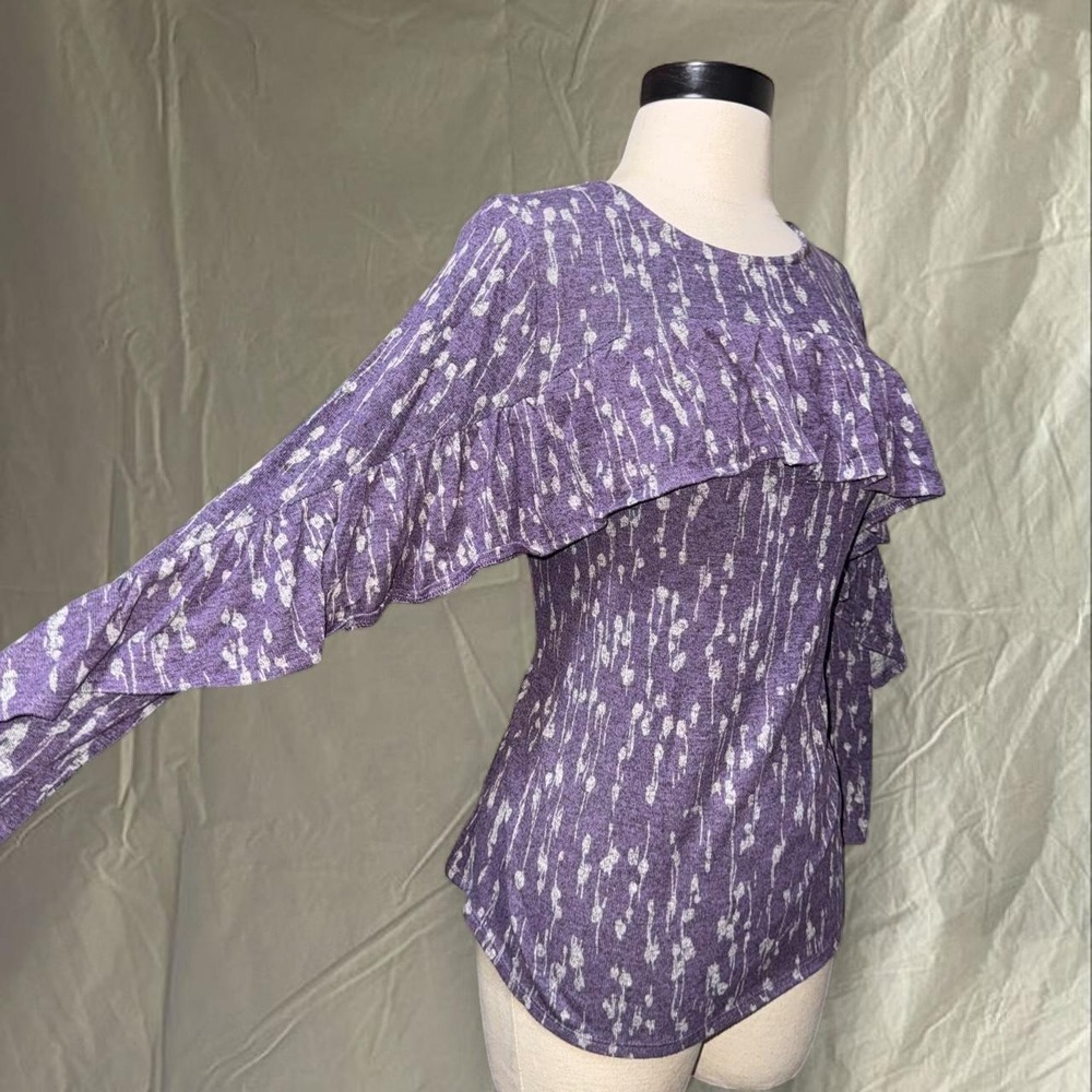Y2K Purple Floral Asymmetrical Ruffle Top